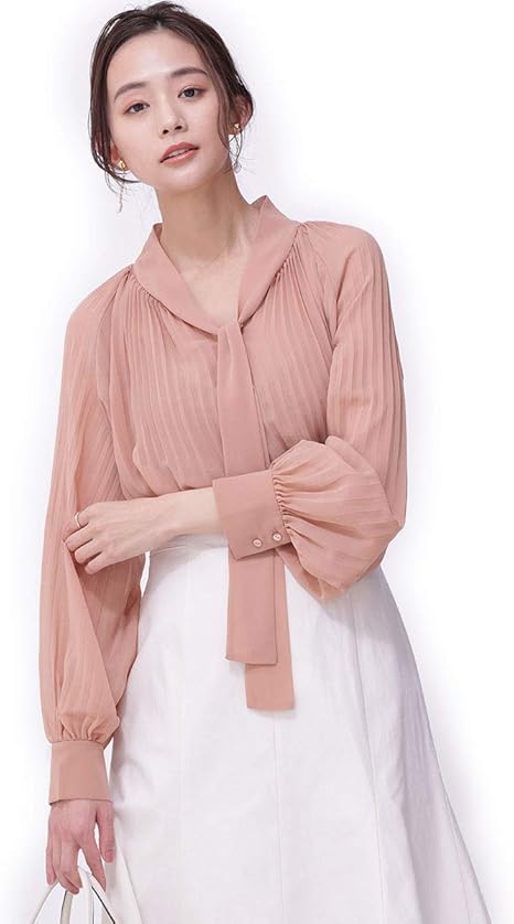 Amazon ナノユニバース プリーツボウタイ ブラウス レディース Free Size ピンクベージュ シャツ ブラウス 通販