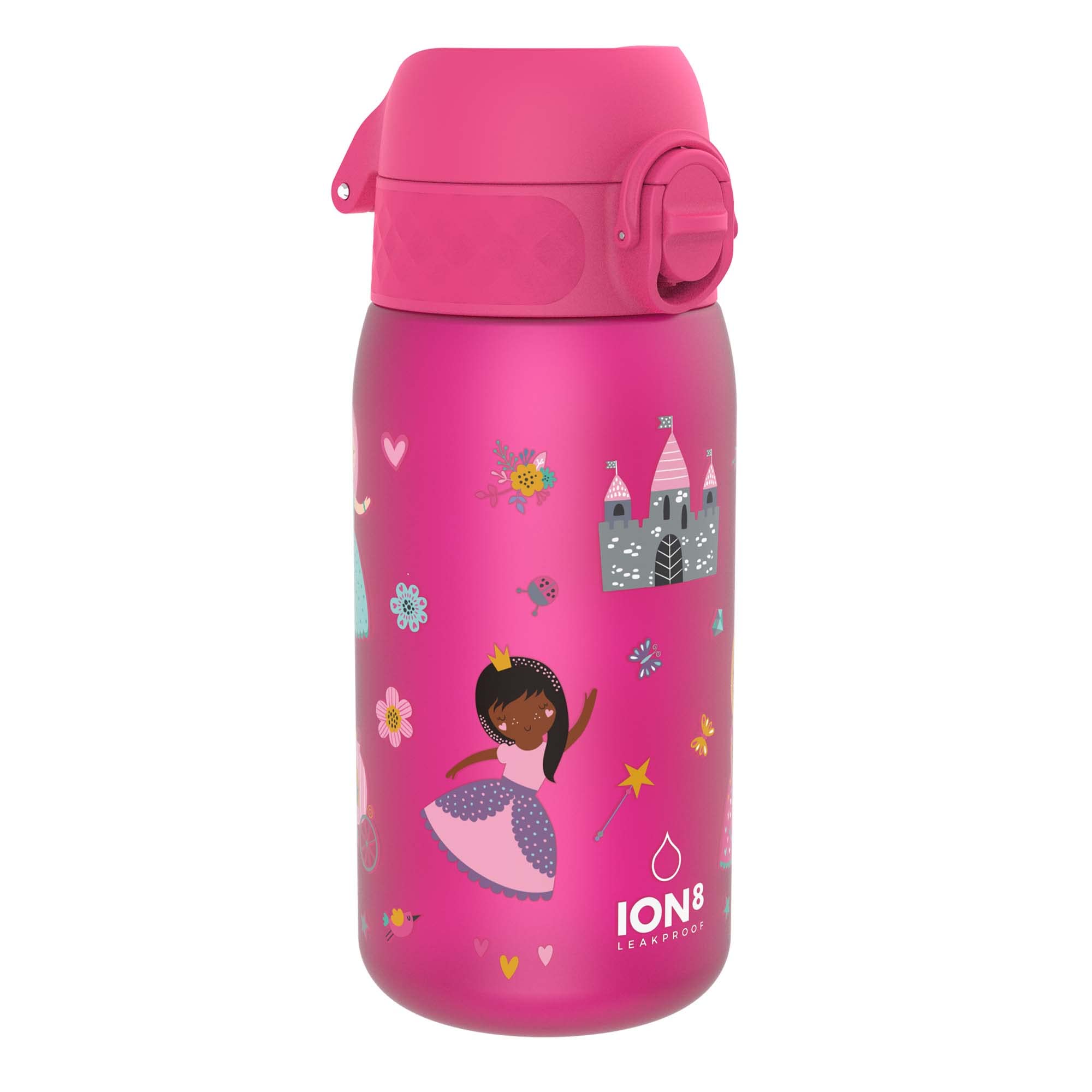 Ion8 Kids Water Bottle, 350 ml/12 oz, Leak Proof, Easy to Open, Secure Lock, Dishwasher Safe, BPA Free, Carry Handle, Hygienic Flip Cover, Easy Clean, Odour Free, Carbon Neutral, Princess