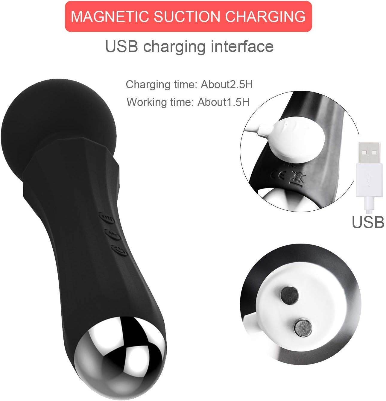 Power Wand Massager, Wireless Handheld Magic Massager 20x Multi-Speed Vibrations Rechargeable, Muscles Neck Shoulder Back Leg Foot (Black): Health & Personal Care
