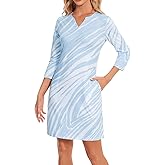 Lightbare Women’s 3/4 Sleeve Dress with Pockets UPF 50+ Casual Sun Dress Breathable Quick Dry for Beach Hiking Outdoors Party