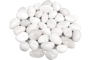 VIREKM Landscaping Pebbles, Decorative Ornamental Pebbles Garden Landscaping Stones Gravel Filler for Home Decoration Flower Bed Fish Tank Plants Vases Succulents (1 Pound, White)