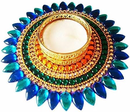 5" Exquisite Hand Crafted Festive Decor Reusable Floating Tea Light Candle Holder/Diya/Diva/Dia ( Candle not included) (Peacock Blue)