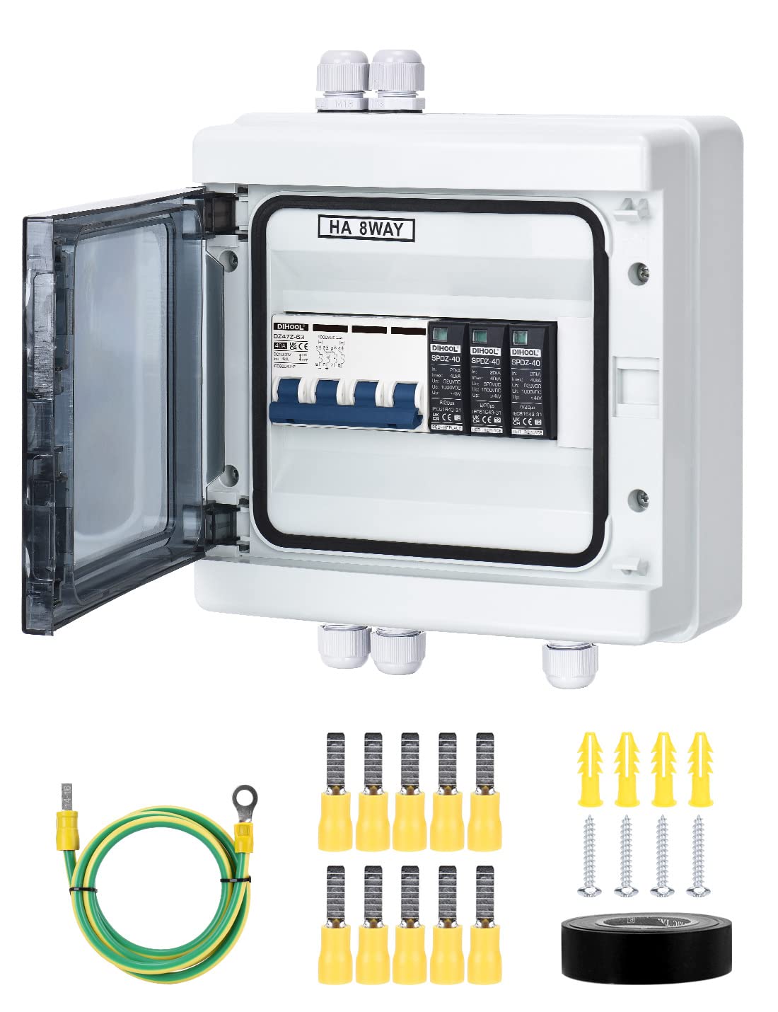 DIHOOL 40 Amp Automatic Surge Protection PV DC Isolator Switch Lightning Protection Circuit Breaker 500 VDC, IP65 Waterproof (1000 VDC 20-40 KA)