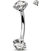 CM Crareesi Mania Belly Button Ring - Surgical Steel Internal Thread Double Clear CZ Piercing Jewelry 14G