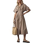LADYFUL Women's Button Down Shirt Dress Short Sleeve Elegant Midi Dress Work Party Wedding Guest Dress