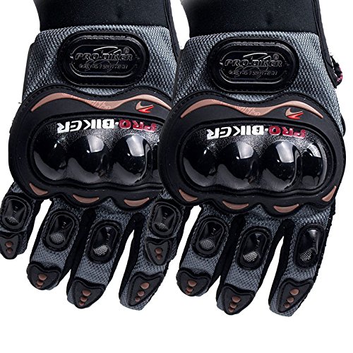 Tonsiki Carbon Fiber Motorcycle Motorbike Cycling Racing Full Finger Gloves (Grey, M)
