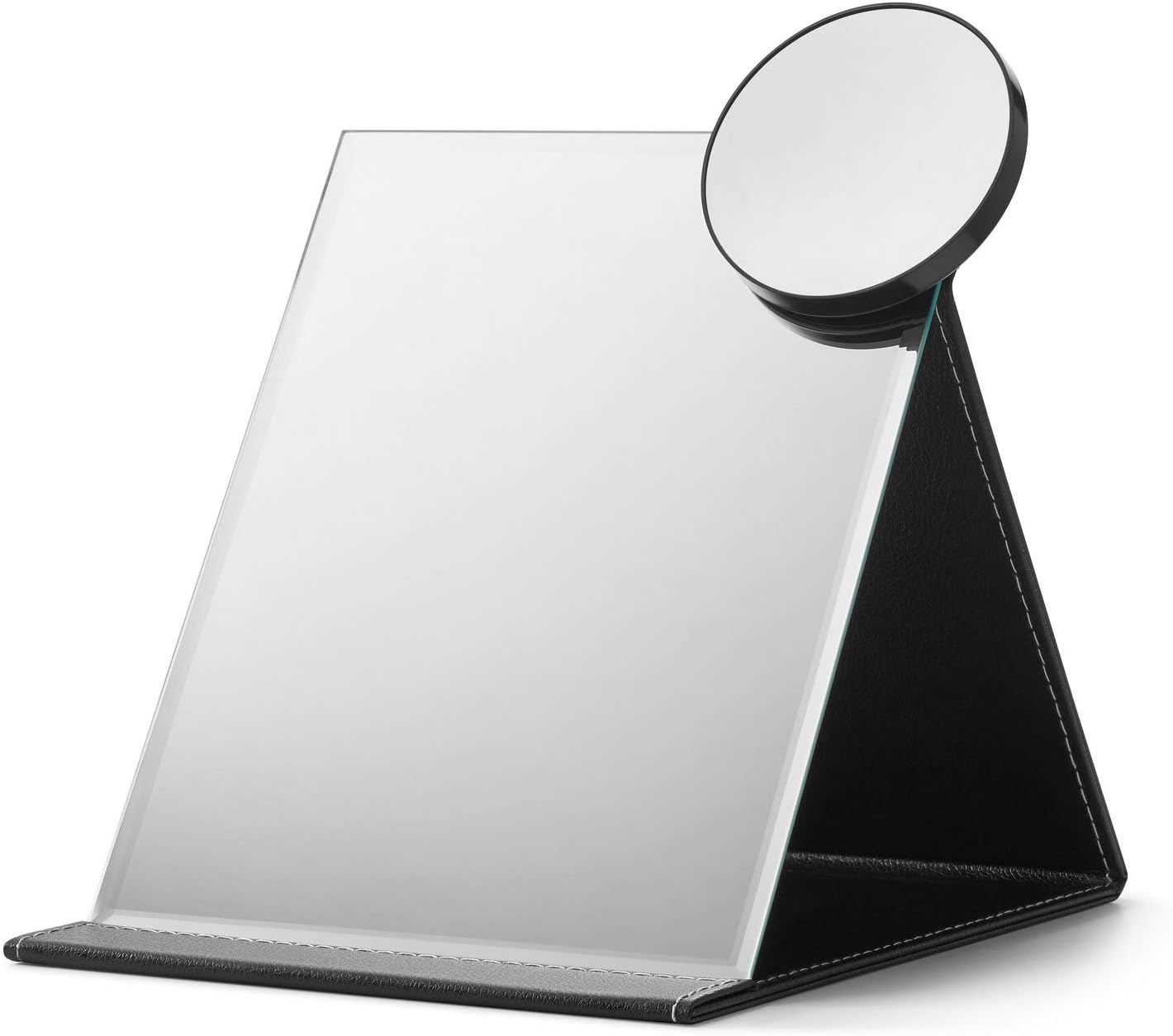 Large Folding Mirror Travel Makeup Mirror With Adjustable Stand Ultra Thin Vanity Mirror With Pu Leather Cover 9 6 Black Amazon Co Uk Beauty
