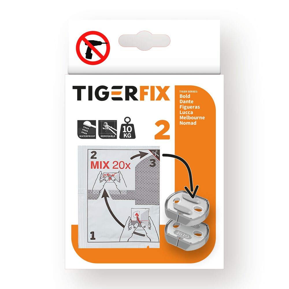 Tiger TigerFix type 2 Adhesive System, Metal, Chrome, 3.3 x 2.9 x 0.6 cm