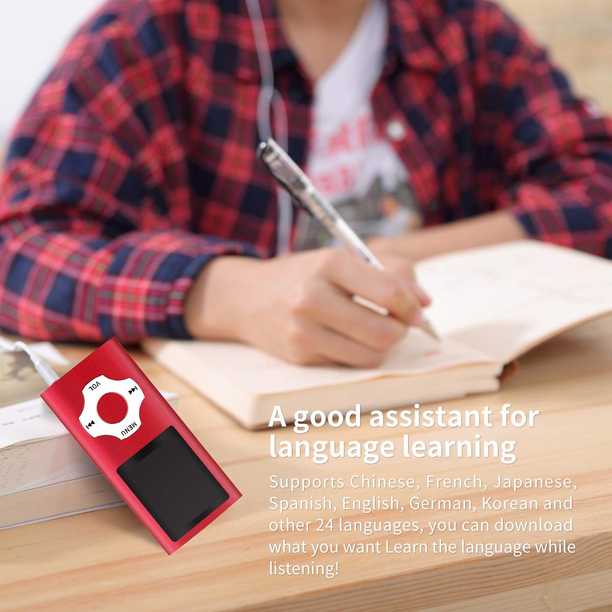 Mymahdi MP3/MP4 Portable Player,1.8 Inch LCD Screen and Micro SDHC Card Slot,Max Support 64GB Micro SD TF Card,Red