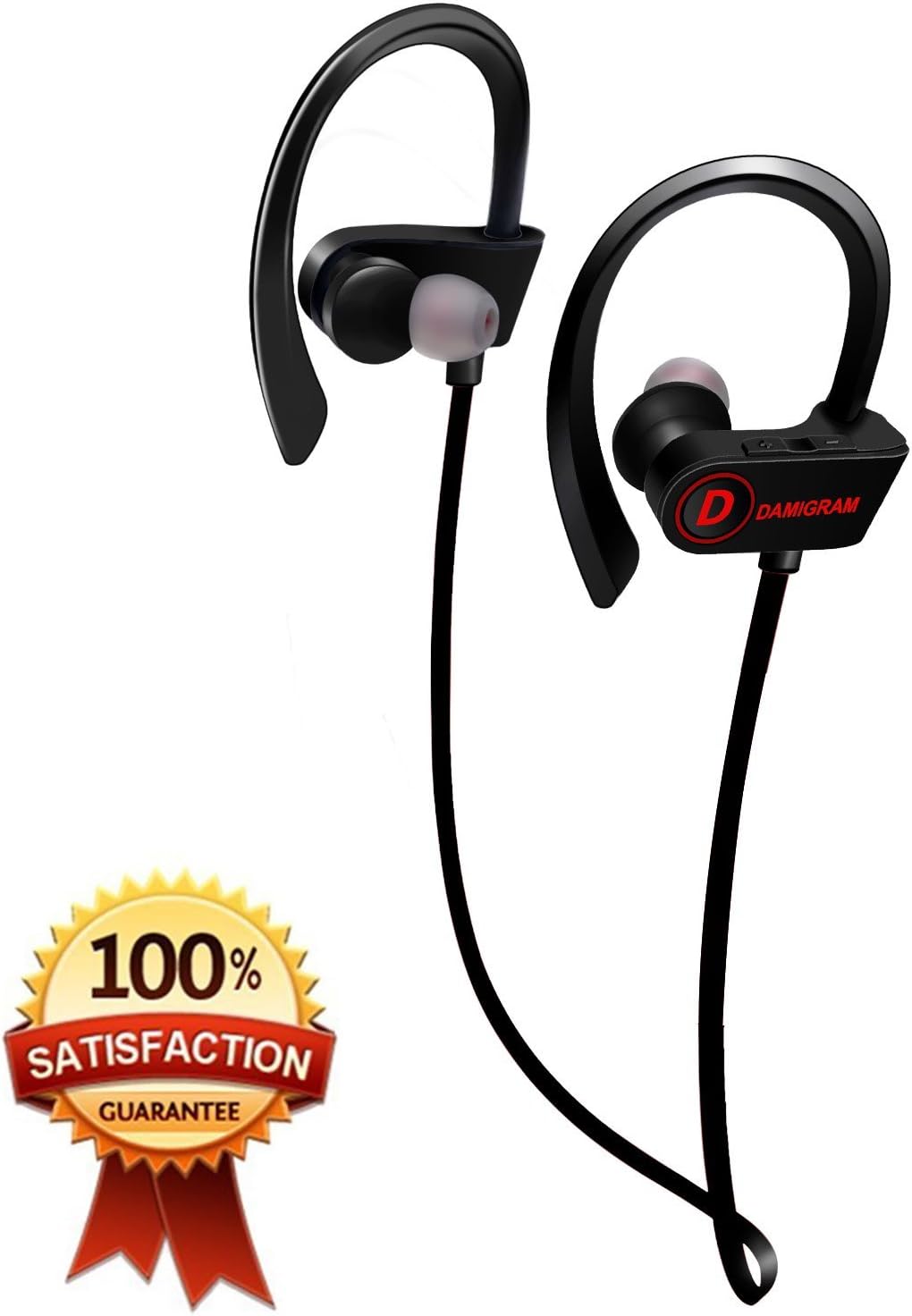 DAMIGRAM Wireless Sport Bluetooth Headphones, Waterproof In Ear Stereo Earbuds Bluetooth 4.1 Sweatproof Sports Earphones with Silicone Earhooks for jogging & Running 6-8 Hours Playtime (Black)