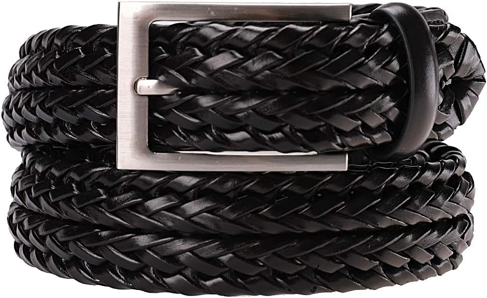 Earnda Men's Genuine Leather Braided Belt Buckle Fashion Woven Strap