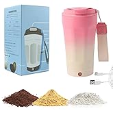 USB Rechargeable Self Stirring Coffee Cup,Stainless Steel Travel Mug with Magnetic Mixing,12oz Cafe to Go Travel Mug,Tumbler Cup for Coffee, Milk and Hot Drinks,with a handle and Spout Lid Pink