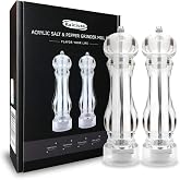 Kaiciuss salt and pepper grinder mill set refillable large,the best transparent acrylic grinders for whole peppercorn and himalayan salt
