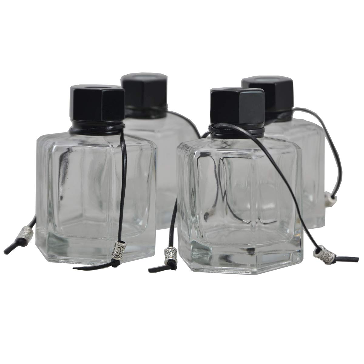 Ougual Set of 4 Hexagonal Column Glass Essential Oils Diffuser Bottles 120ml (Black Cap)