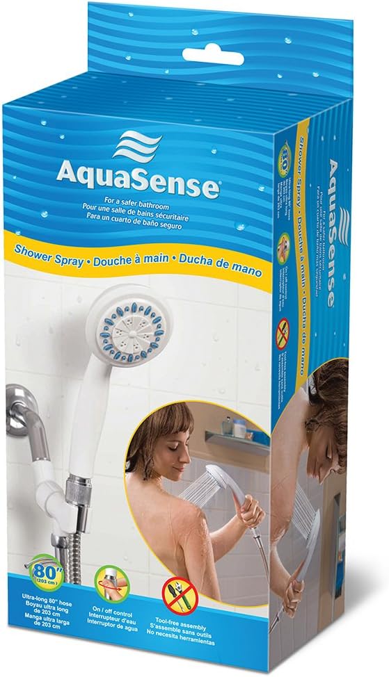 AquaSense 770-980 3 Setting Handheld Shower Head with Ultra-Long Stainless Steel Hose, White: Health & Personal Care
