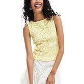 Women Shirred Tank Top Sleeveless Ruffle Hem Smocked Crop Tops Y2k Going Out Tops Summer Shirt Party Beachwear