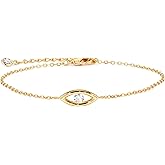 MTMY Evil Eye Bracelet for Women 14K Gold Plated Dainty Bracelets with Crystcal Adjustable Chain Cute Eye Bracelet Gold Jewelry for Her