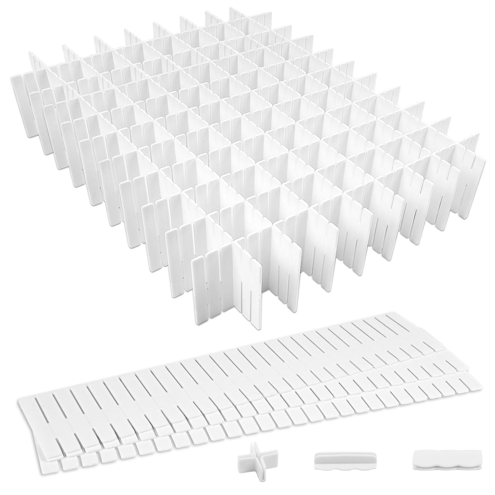 HOTUT Minimalist White Drawer Organizer, 18 PCS Adjustable Drawer Dividers, DIY Plastic Closet Separator for Clutter Kitchen Cutlery Dresser Makeup Tools Socks Office Desk Bedroom