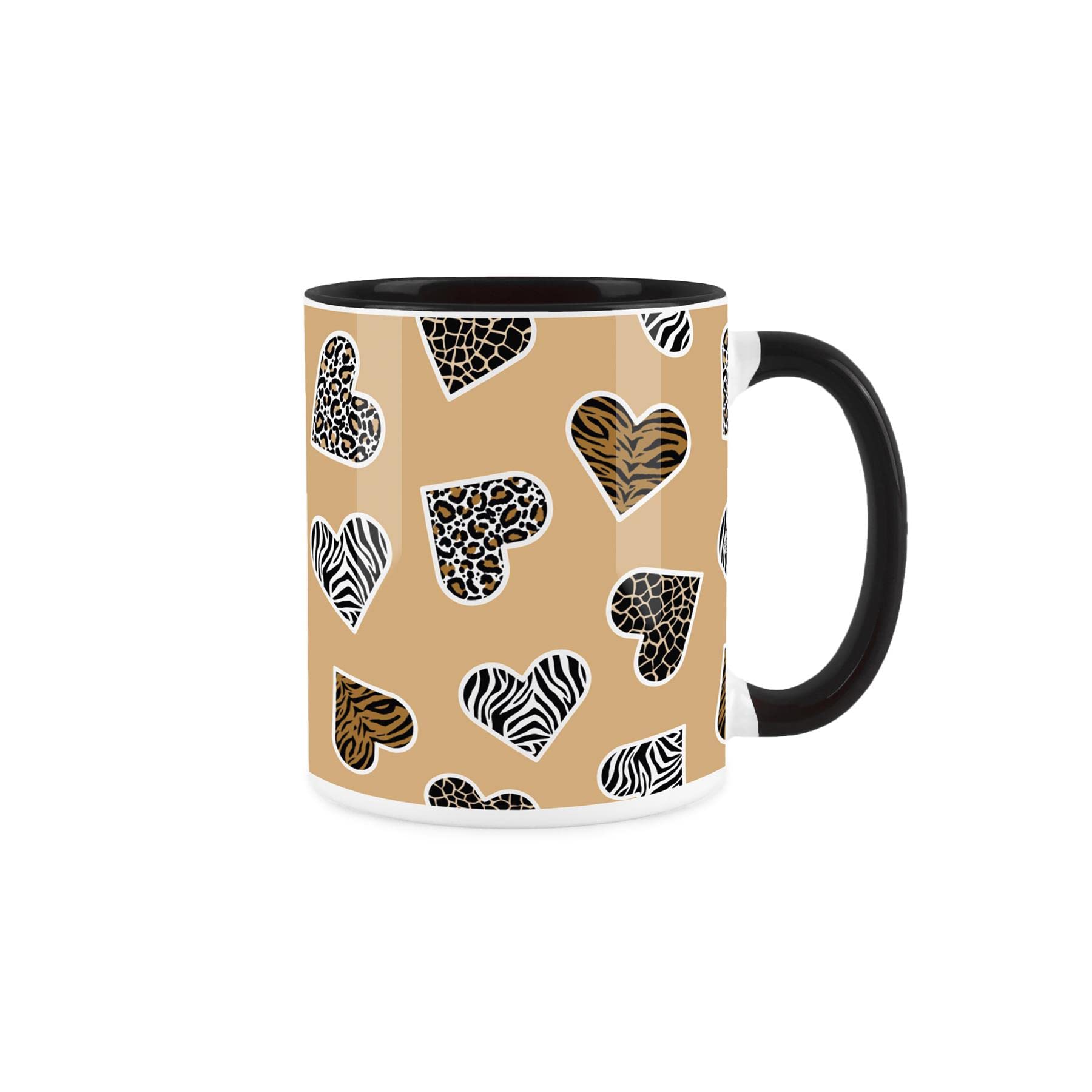 Purely Home Animal Print Mug - Zebra Leopard Giraffe Tiger Safari Hearts Wild Animals - Tea/Coffee Cup Gift