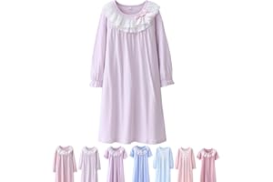 ABALACOCO Cotton Nightgown for Girls Short Long Sleeve Pajamas Dress Princess Kids Toddlers Pretty Lace Loose Sleepwear Dress