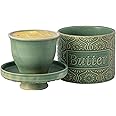 TEATALK 6.7 OZ French Butter Crock, Butter Dish with Lid, Ceramic Butter Crock for Counter with Water, Butter Keeper for Spreadable Butter, Green