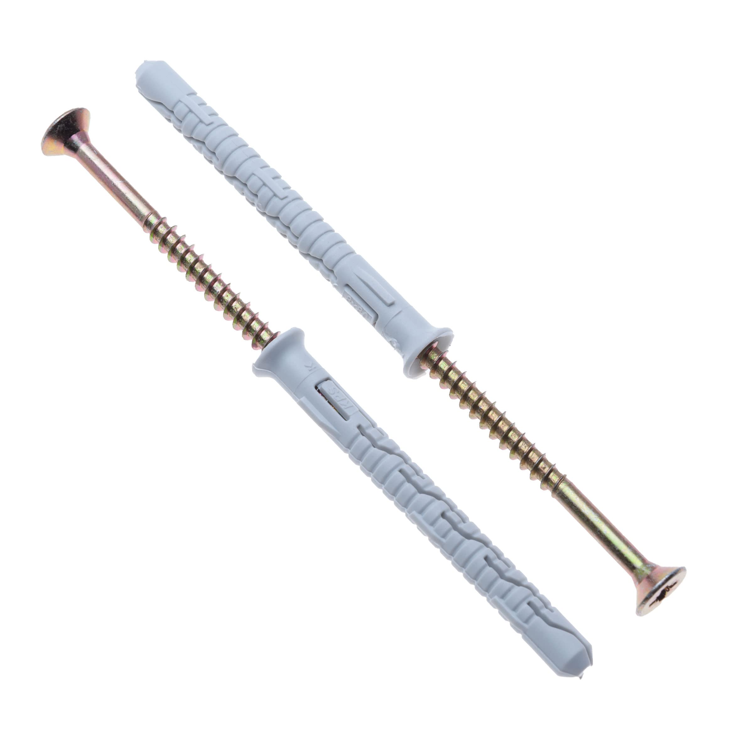 140mm Heavy Duty Phillips Screws & Plugs (Pack of 50) Wall Mounting Flat Head Concrete Self Tapping Countersunk Screw Anchor Plug Set Zinc Plated for Masonry Brick Concrete Fixings (8mm x 140mm)