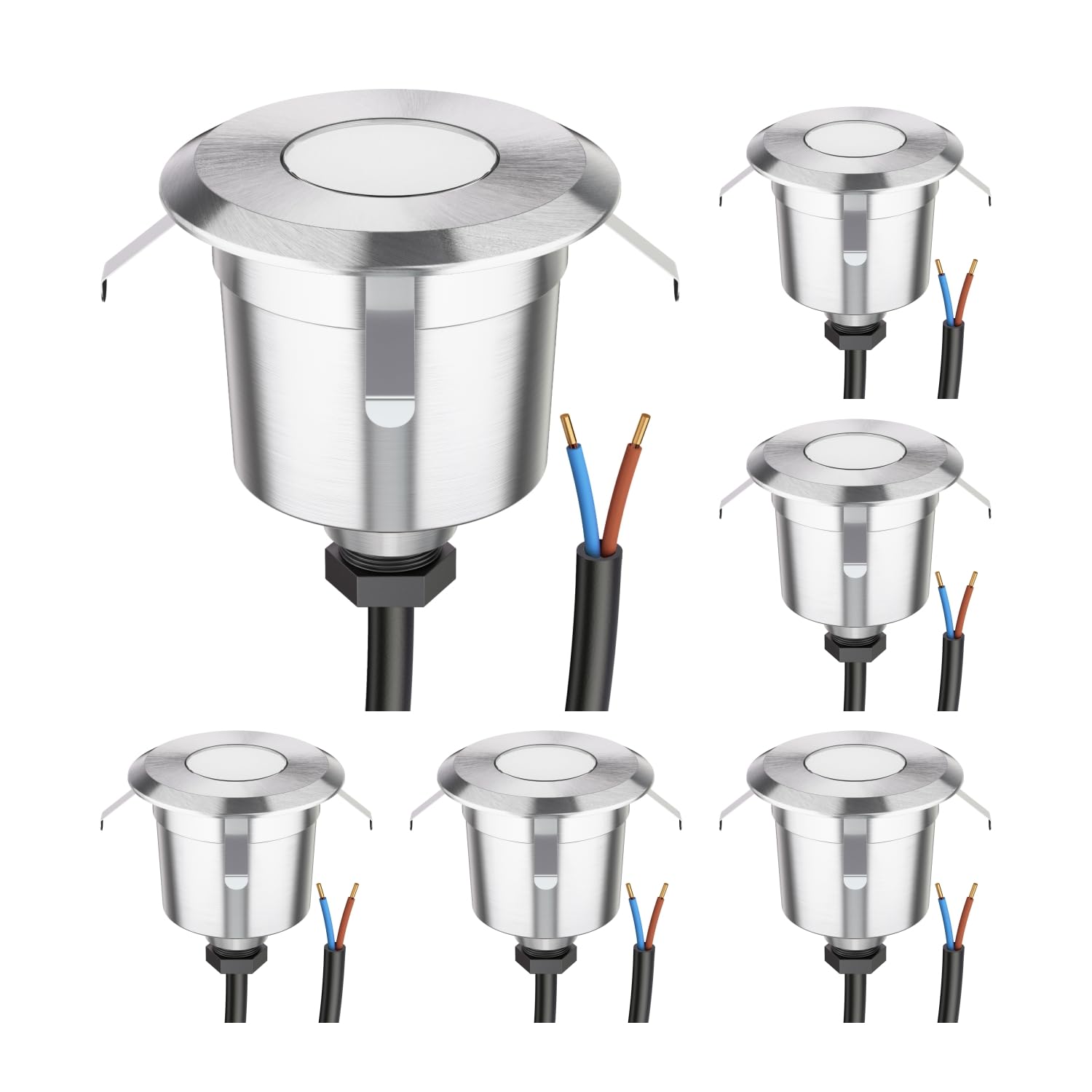 ledscom.de 6 LED recessed Floor Light AGENA for Outdoors, IP65, Stainless Steel, Round, 60mm Ø, Warm White — image 1