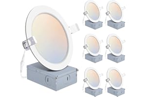 POWERASIA 6 Pack 6 Inch LED Recessed Lights with Junction Box, Recessed Lighting 6 Inch 5CCT Dimmable 2700K-6000K,15W 1200lm Canless Downlight-ETL and Energy Star Certified