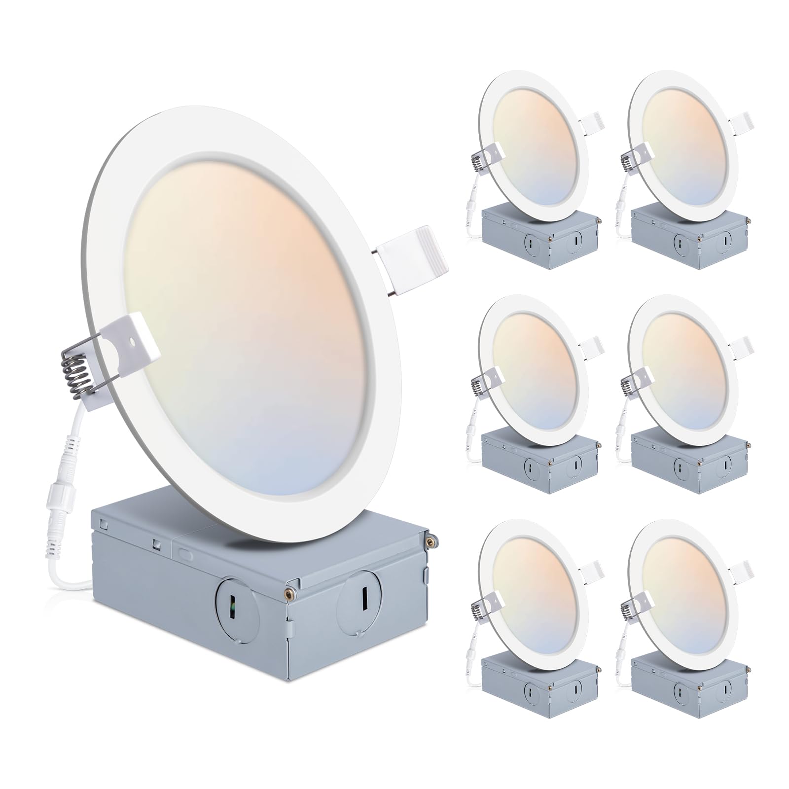Photo 1 of POWERASIA 6 Pack 6 Inch LED Recessed Lights with Junction Box, Recessed Lighting 6 Inch 5CCT Dimmable 2700K-6000K,15W 1200lm Canless Downlight-ETL and Energy Star Certified