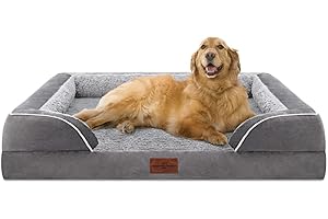 Comfort Expression Orthopedic Dog Bed for Extra Large Dogs 42x30 Inch, Waterproof Egg Crate Foam XL Pet Bed with Removable Bolsters, Dog Couch with Washable Cover & Non-Slip Bottom, Grey