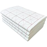 MEGREZ Grid Xuan Paper Chinese Sumi Calligraphy Writing Practice Rice Paper | 7.5cm grid, 100 sheets, half raw ripe xuan rice paper, good ink absorption, beginner student kanji calligraphy practice