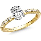 Gem Stone King 14K 2 Tone Gold Lab Grown Diamond Engagement Ring For Women | 0.86 Cttw | Oval 7X5MM | Gemstone April Birthstone | DEF Color | VVS-VS Clarity