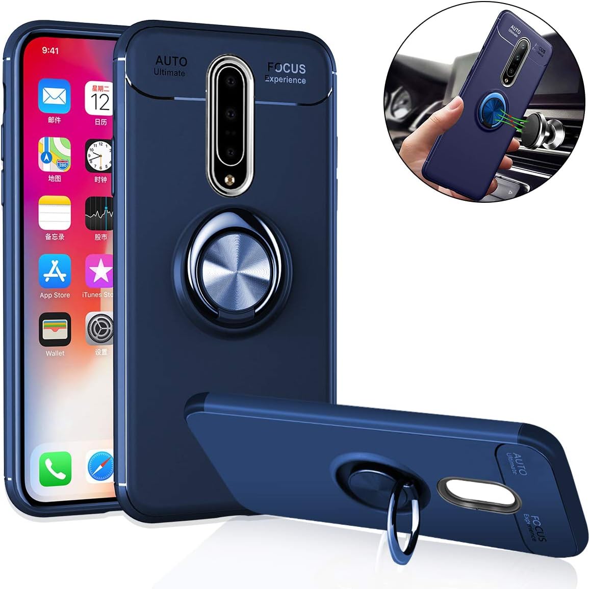 Frusde Case for OnePlus 7Pro,Ultra-Thin Case for Magnetic Car Phone Holder with 360 Rotation Magnetic Ring Kickstand,Soft TPU Scratch Resistant Case for OnePlus 7Pro 6.67"-Blue