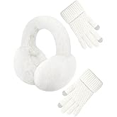 Senker Fashion Winter Ear Muffs Gloves for Women Foldable Warm Earmuffs Faux Fur Fluffy Warmers Covers Headband Cold Weather