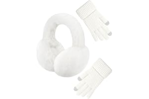 Senker Fashion Winter Ear Muffs Gloves for Women Foldable Warm Earmuffs Faux Fur Fluffy Warmers Covers Headband Cold Weather