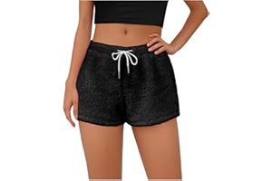 Womens Fleece Pajamas Shorts Fluffy Mini Shorts Elastic Waist Sleep Shorts Furry Lounge Shorts Cute Fuzzy Pj Bottoms
