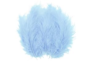 LWINGFLYER 100pcs Light Blue Feathers Fluffy Turkey Marabou Feathers 4-6 Inches for Crafts Dream Catcher Fringe Trim Colored Feathers Fly Tying Material
