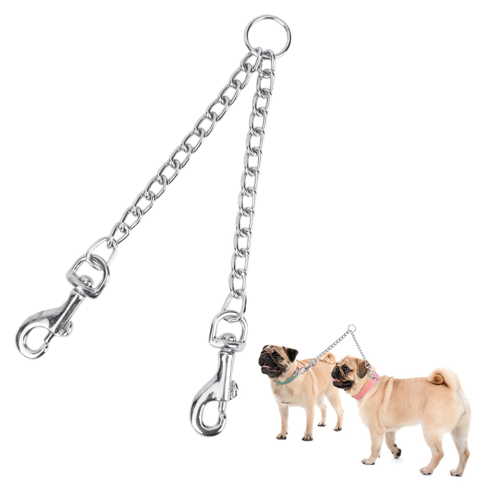 Hypeety Pet Chain Stainless Steel Double-head Dog Leash Twin Lead Traction Belt For Small Middle Large Dogs Safety Training (S)