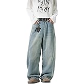 Baggy Hip Hop Jeans for Men Wide Leg Skater Denim Pants Casual Loose Fit Long Trousers