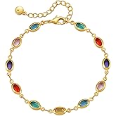 Wovanoo 18K Gold Plated Anklet for Women Multicolor Crystal Ankle Bracelets Boho Adjustable Chain Anklets