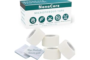 NanaCare Paper Surgical Tape 1 inch x 11yd +10pc Gauze Pads| 4 Rolls Microporous Micropore Tape|Medical Tape for Skin, Dressings, Face, Wound Care | First Aid Bandage Tape