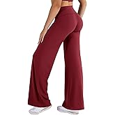 VOYJOY Fold Over Straight Leggings Womens Wide Leg Yoga Pants No Front Seam 31.5" Mid Low Waist Stretch Sweatpants