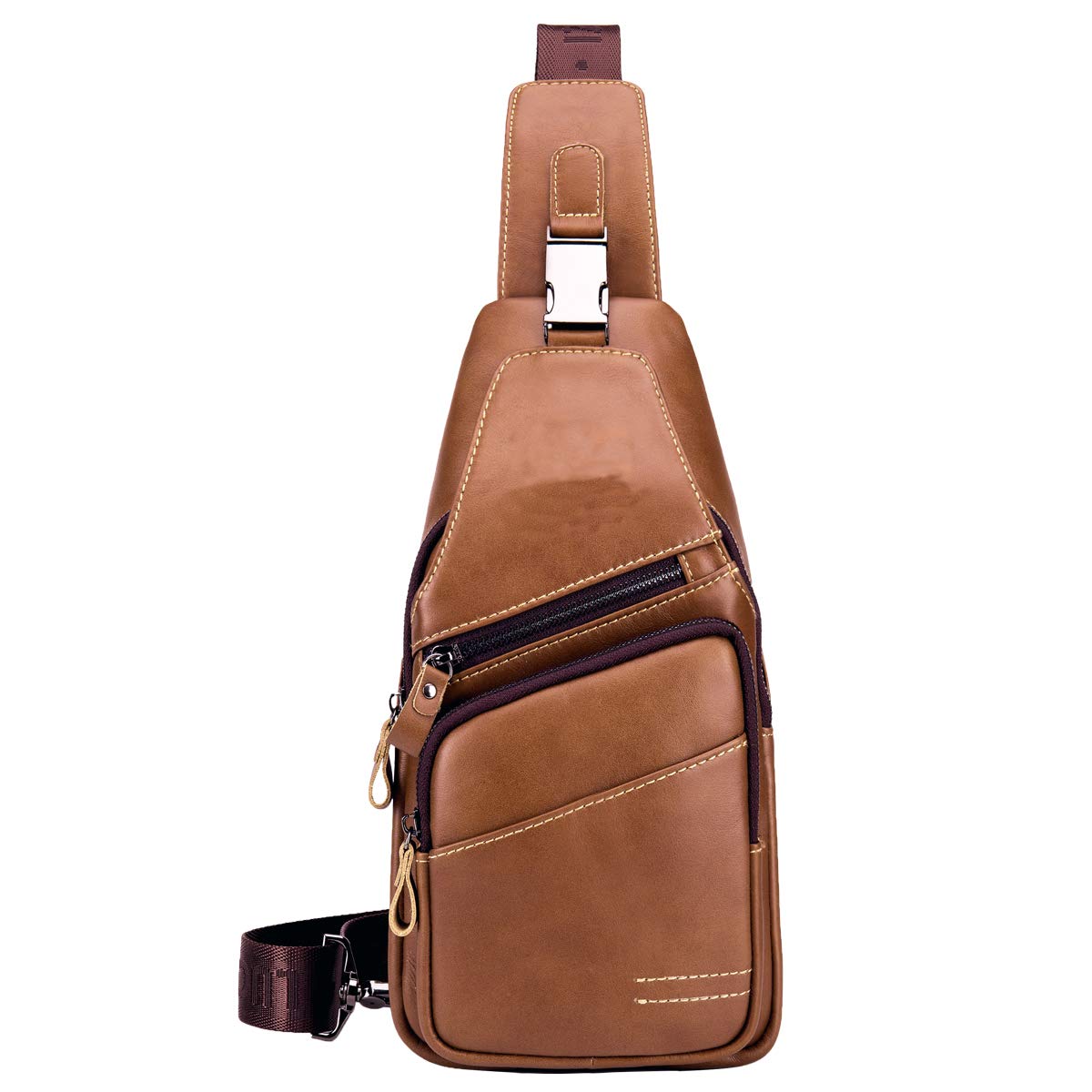 MANNUOSI Men's Shoulder Fashion Casual Real leather Cross-Body Bags Brown1