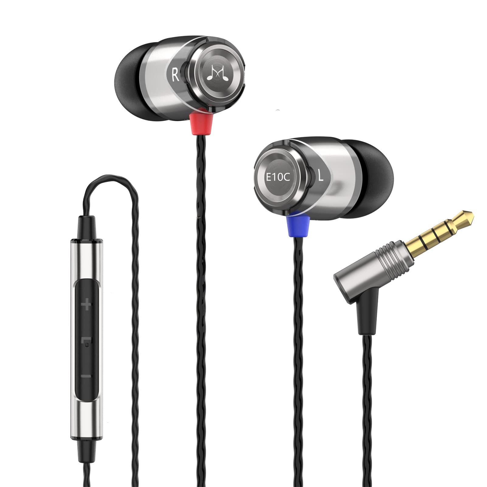 Soundmagic E10C In-Ear Isolating Earphones with Mic, High-Performance Sound, Deep Bass, Noise Isolation, Durable Metal Build, Compatible with iPhone, Android, PC,Tablet - Black/Silver