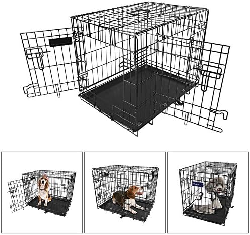 iMounTEK 【Small 24 INCH】 Folding Metal Pet Dog Puppy Cat Cage Crate Kennel W/Tray. 2 Doors Wire Cage for Training, Removable & Washable Pan Tray [Rust Resistant] Quick Assembly!