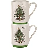 Spode Christmas Tree Stackable Coffee Mug Set of 2 – Festive 12oz Tea Cups for Hot Cocoa, Coffee & Milk, Dishwasher Safe Holiday Drinkware, Christmas Tableware & Gift Idea