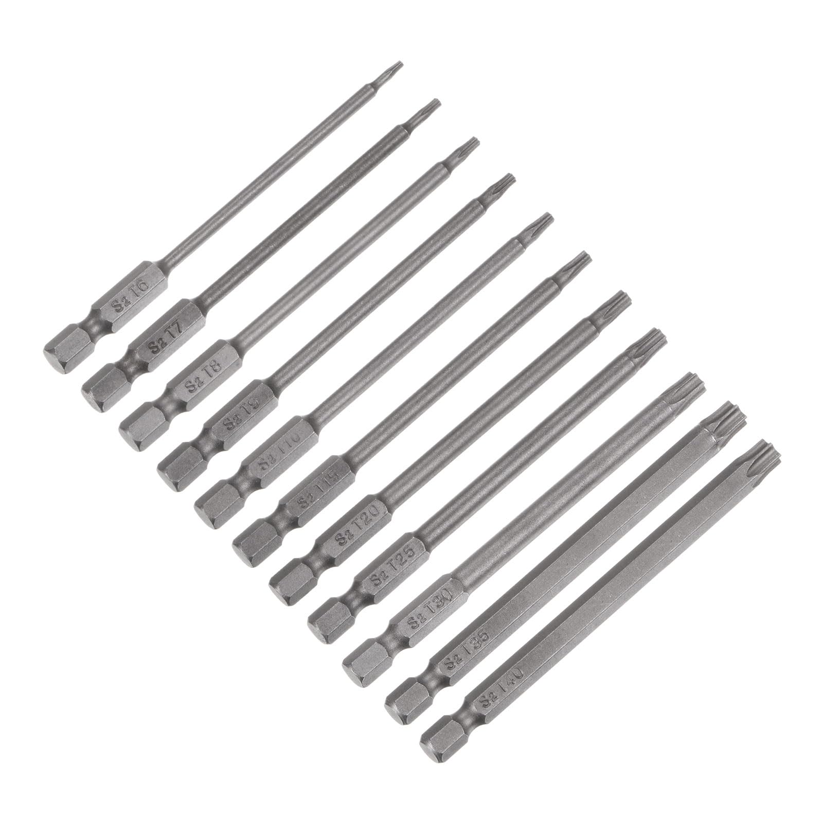 uxcell 11PCS T6-T40 Torx Security Screwdriver Bit Set S2 Steel Magnetic Tamper Resistant Star Drive Drill Bit 4" Long 1/4 Inch Hex Shank