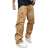 PLEPAN Men's Casual Cargo Pants Drawstring Hiking Workout Tactical Joggers Sweatpants for Men with Pockets