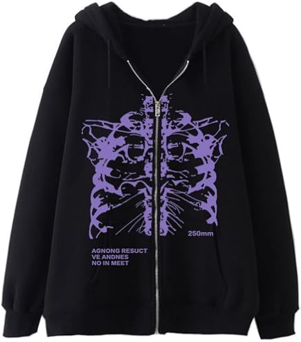 Aobiono Women Men Y2K Zip Up Hoodie Oversized Jacket Gothic Spider