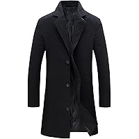 PRIJOUHE Men's Wool Coat Hoodie Long Trench Coat Cotton Casual